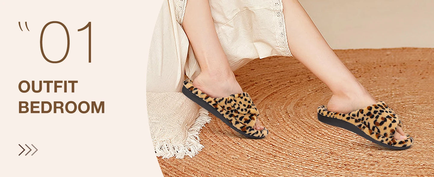 Litfun Women Fuzzy House Slippers Orthopedic Plush Slide With Arch Support Non-slip Furry Bedroom Slide Open Toe Fur House Shoes