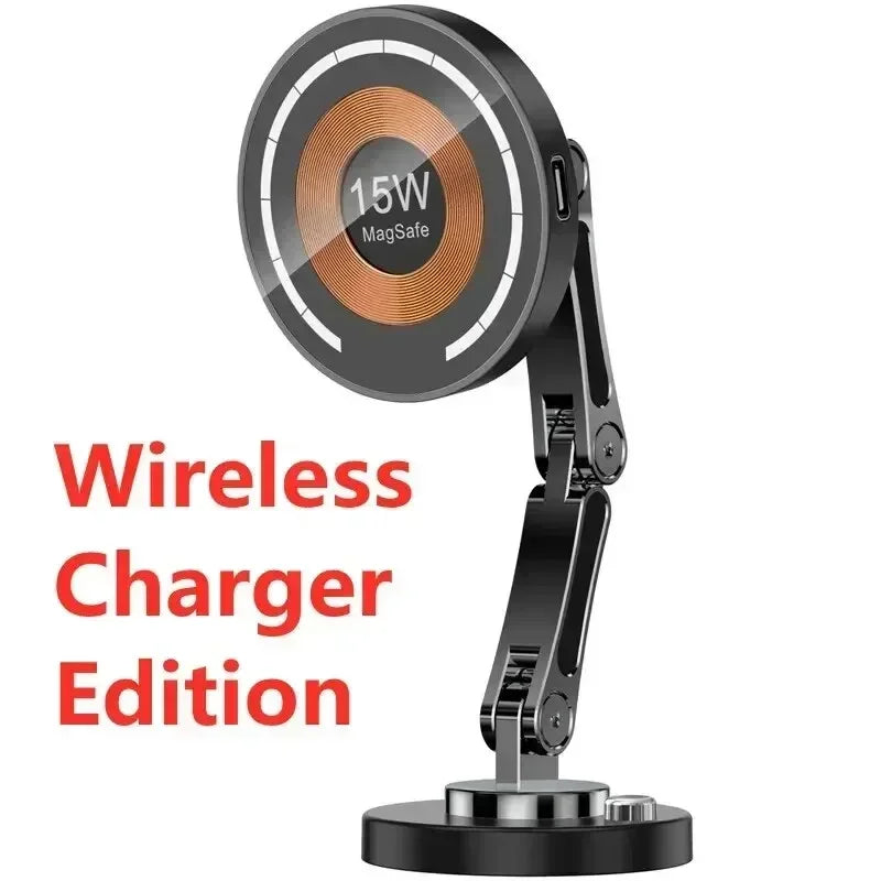 Magnetic Car Wireless Charger for iPhone 15 14 Pro Max Car Phone Holder 360 Rotation Metal Foldable Charging Stand for Samsung