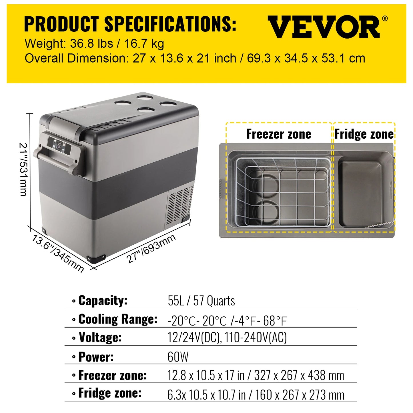 SucceBuy 20L22L35L45L55L Car Refrigerator Mini Fridge Freezer Portable Compressor Cooler 12/24V DC 110-240V Ice Box for Camping