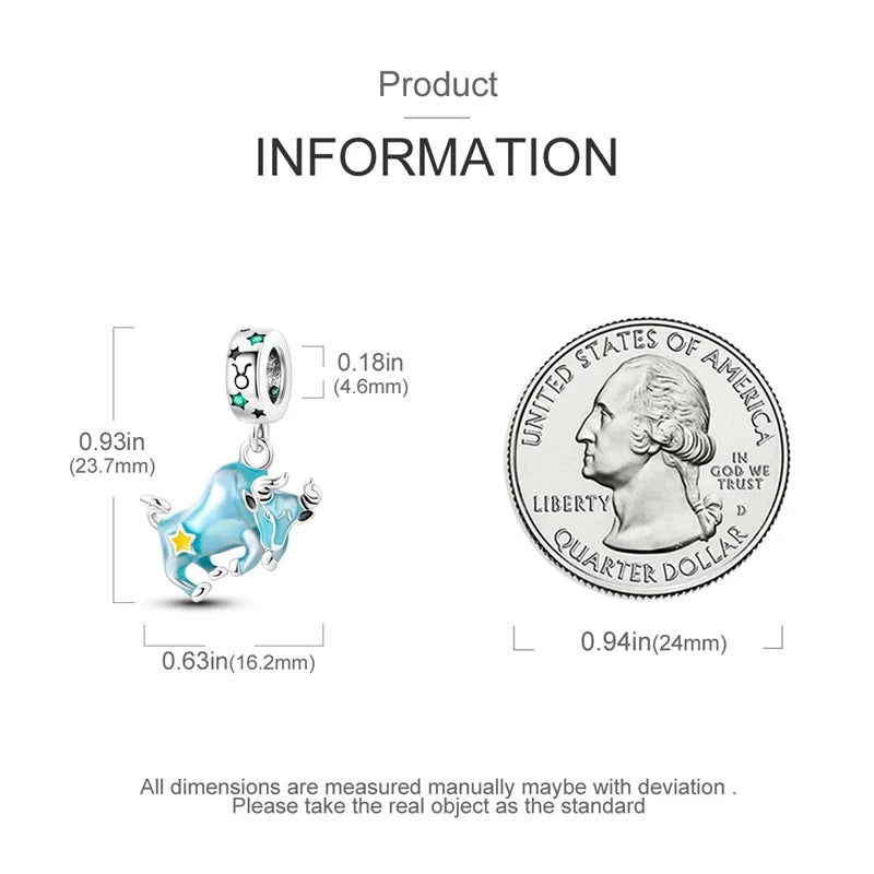 Zodiac Signs Original Charms 925 Sterling Silver Glow in Dark Pendants Beads Fit Bracelet DIY Jewelry Birthday Gift for Women