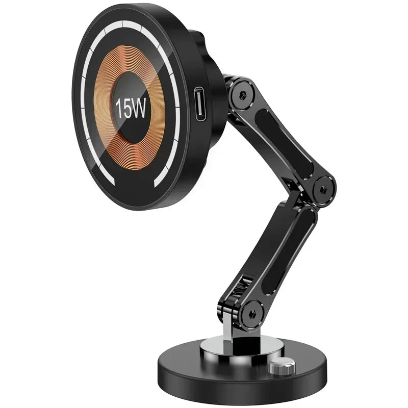 Magnetic Car Wireless Charger for iPhone 15 14 Pro Max Car Phone Holder 360 Rotation Metal Foldable Charging Stand for Samsung