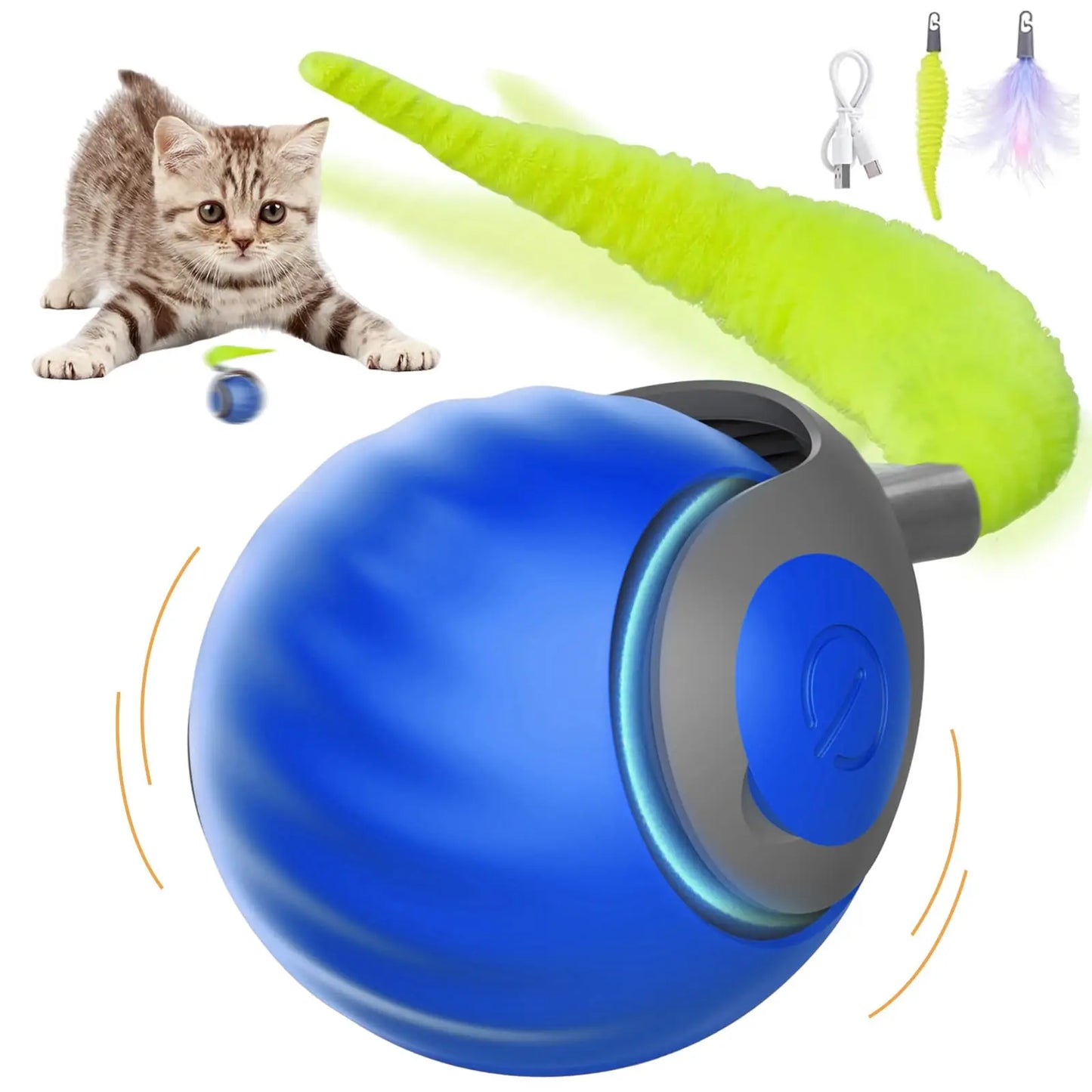 Smart Interactive Cat Toy Balls, Speedy Tail 2.0 Cat Toys, 2 Speed Adjustment Automatic Moving Ball with Replacement Tail