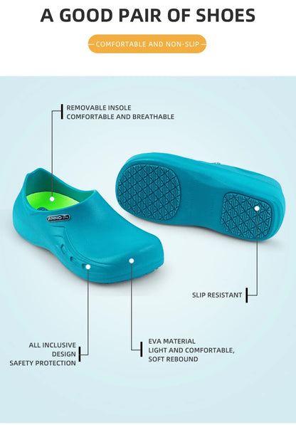 ANNO Soft Doctors Nurses Anti-slip Protective Clogs Operating Room Slippers Chef Work Flat Hospital Foot Wear with Shoes Pad