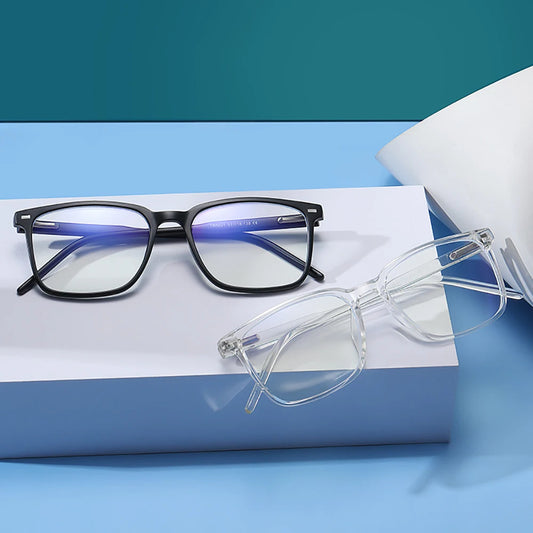 VIVIBEE Square Blue Light Blocking Men Glasses Gaming TR90 Matte Black Anti Ray Eyeglasses Computer Transparent Fashion Eyewear