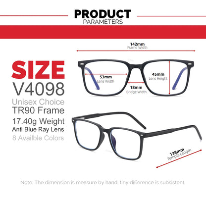 VIVIBEE Square Blue Light Blocking Men Glasses Gaming TR90 Matte Black Anti Ray Eyeglasses Computer Transparent Fashion Eyewear