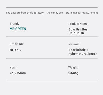 MR.GREEN Boar Bristle Hair Brush Natural Beech Comb Hairbrush for Curly Thick Long Dry Wet Hair Detangler Massage Brushes Women