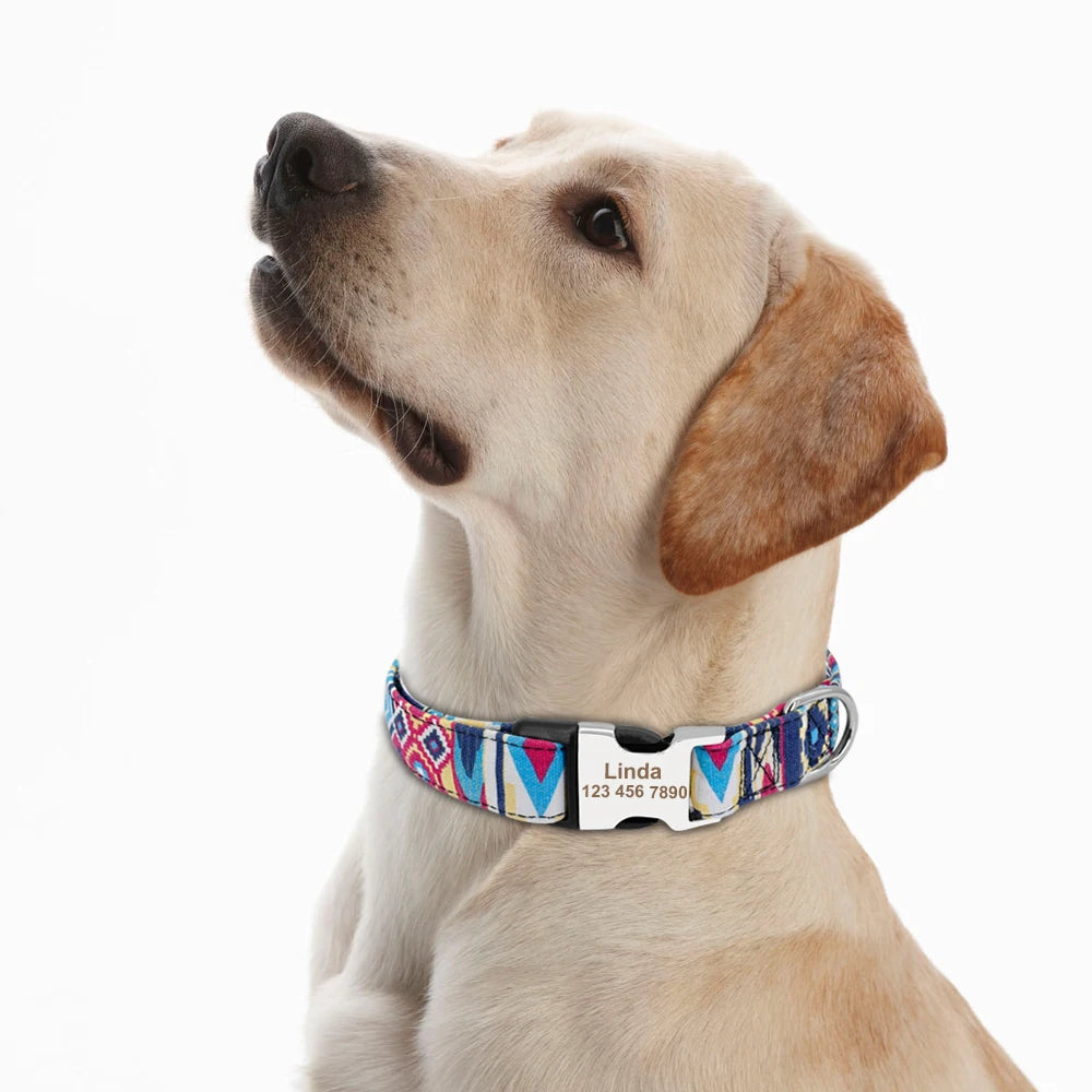 Adjustable Nylon Dog Collar Personalized Dogs Cat ID Collars With Engraved Name Buckle Anti-lost for Small Medium Large Dogs
