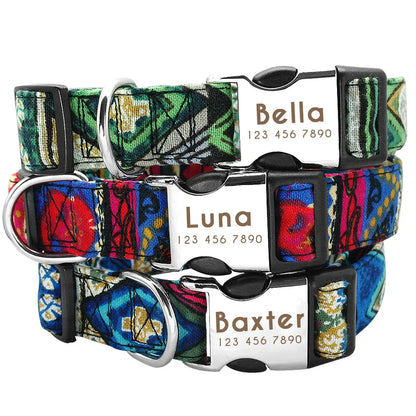 Adjustable Nylon Dog Collar Personalized Dogs Cat ID Collars With Engraved Name Buckle Anti-lost for Small Medium Large Dogs