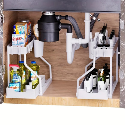 1Pc Under Sink 2 Tier Sliding Cabinet Basket Organizer Drawer Pull Out Cabinet Multi-Purpose Sink Organizer for Bathroom Kitchen