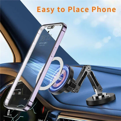 Magnetic Car Wireless Charger for iPhone 15 14 Pro Max Car Phone Holder 360 Rotation Metal Foldable Charging Stand for Samsung