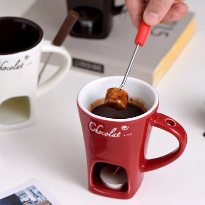 European Candle Cup Cheese Chocolate Melting Ceramic Mug Heating Food Ceramic Mug with Fork Creative Coffee Mug Tableware 130ML