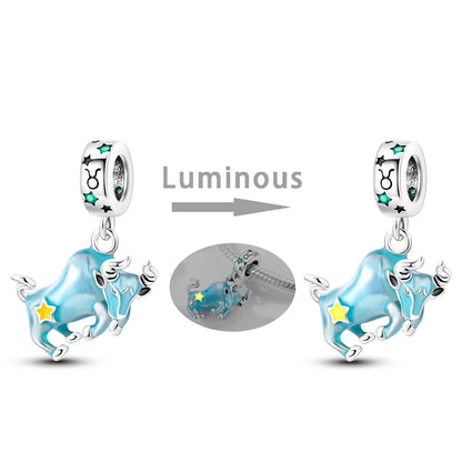 Zodiac Signs Original Charms 925 Sterling Silver Glow in Dark Pendants Beads Fit Bracelet DIY Jewelry Birthday Gift for Women
