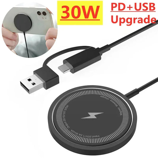PD 30W Magnetic Wireless Charger Pad For Macsafe iPhone 16 15 14 13 12 Pro Max X XS XR 8 Plus USB C Fast Charging Dock Station