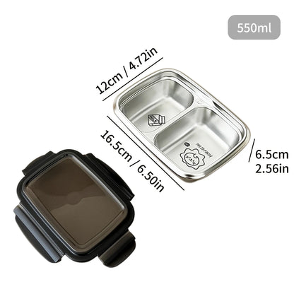 WORTHBUY Cute Pattern Lunch Box Student Portable 304 Stainless Steel Divided Bento Box Leak-proof Sealed Lunch Container