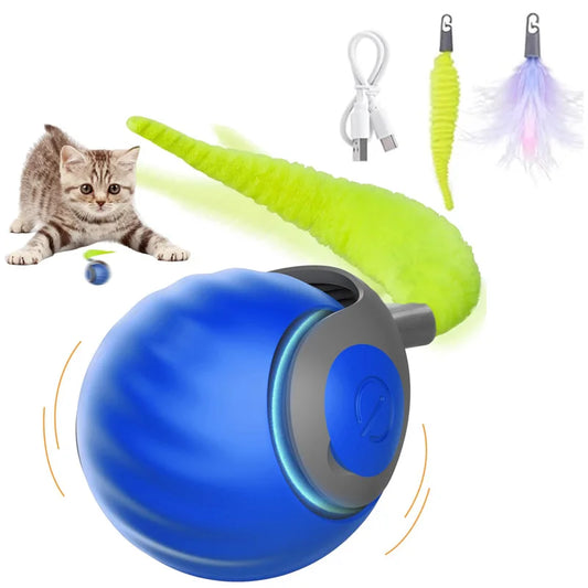 Smart Interactive Cat Toy Balls, Speedy Tail 2.0 Cat Toys, 2 Speed Adjustment Automatic Moving Ball with Replacement Tail