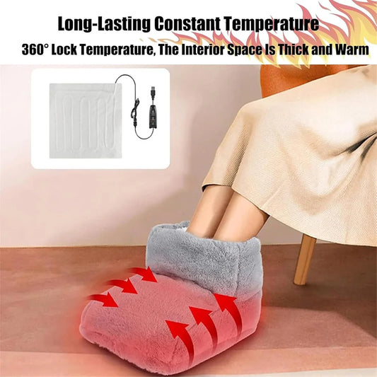Electric Foot Warmer Foot Heating Pad USB Charging Household Foot Heater Washable Double Feet Slippers for Home Bedroom Sleeping