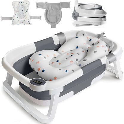 Eco-friendly Baby Bath with Temperature Indicator,Foldable Baby Bathtub for Newborn Baby Bath Tub,Infant Bath Tub with bath mat