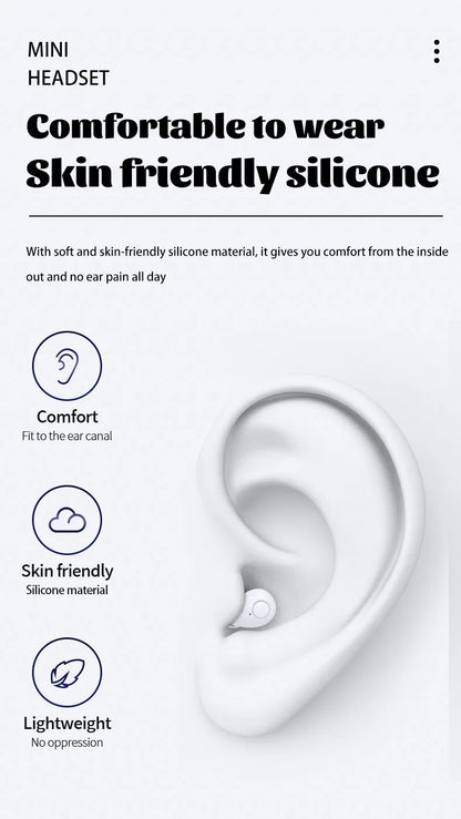 SK31 Mini Invisible Headphones Wireless Bluetooth 5.4 Headphones Bass Sleeping Headphones with Microphone Noise Cancellation HD