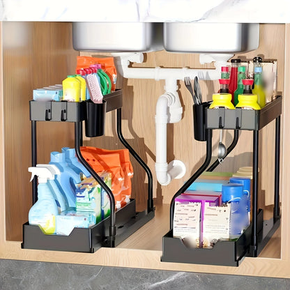 1Pc Under Sink 2 Tier Sliding Cabinet Basket Organizer Drawer Pull Out Cabinet Multi-Purpose Sink Organizer for Bathroom Kitchen