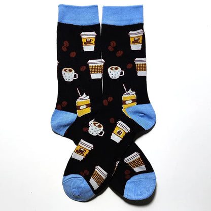 58 Style Food Theme Men Cartoon Socks Cotton Fruit Banana beer coffee bean doughnut sandwich hamburger sushi ice crea Long Socks