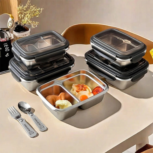 WORTHBUY Cute Pattern Lunch Box Student Portable 304 Stainless Steel Divided Bento Box Leak-proof Sealed Lunch Container