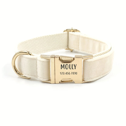 1pc Personalized Dog Collar Velvet, Engraving Custom Name Phone Number ID Tag, Soft Comfy Adjustable Collars For Small Medium La