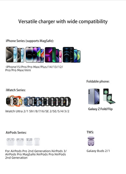 3 in 1 Wireless Charger Stand Magnetic For iPhone 12 13 14 15 16 Fast Charging Station for Apple Watch 9 8 7 6 5 Airpods 2 3 Pro