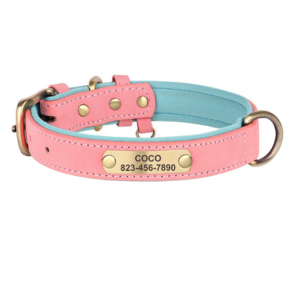 Personalized  PU Leather Dog Collar Free Engraved Dog ID Collars Nameplate Soft Padded For Small Medium Large Dogs Adjustable