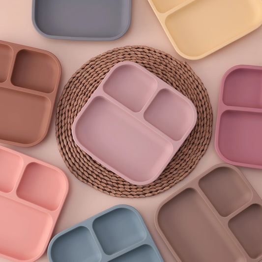 Color Kids 1PCS BPA Free Silicone Divided Square Plate Suction Baby Dish Leakproof Toddler Kids Meal Tray Easy Clean Tableware