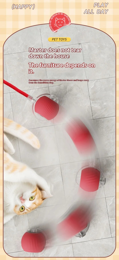 2Pcs Cat Interactive Ball Toys Automatic Rolling Ball Faux Tail Rechargeable Smart Pet Electric Toy Cat Training Imitate Mouse