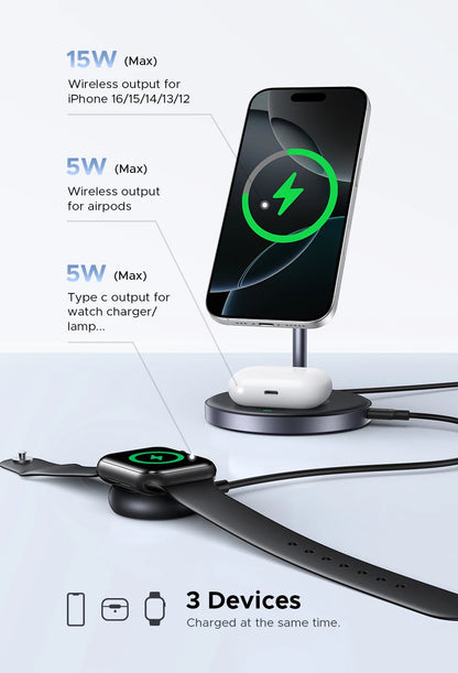 UGREEN Qi2 25W Magnetic Wireless Charger Stand Charging Holder For iPhone 16 15 Pro Max/AirPods Fast Charger for MagSafe