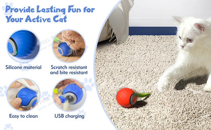 Smart Interactive Cat Toy Balls, Speedy Tail 2.0 Cat Toys, 2 Speed Adjustment Automatic Moving Ball with Replacement Tail