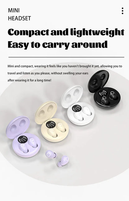 SK31 Mini Invisible Headphones Wireless Bluetooth 5.4 Headphones Bass Sleeping Headphones with Microphone Noise Cancellation HD