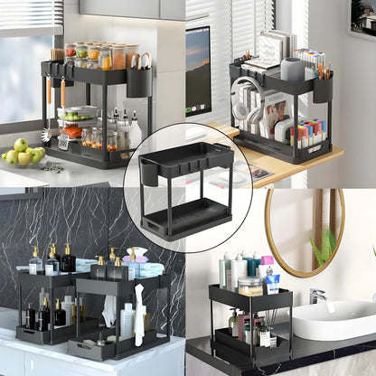 2-Pack Modular Under Sink Shelves - Adjustable Steel Organizer ✔Epoxy-Coated & Rustproof (Cabinet Closet Storage)