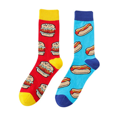 58 Style Food Theme Men Cartoon Socks Cotton Fruit Banana beer coffee bean doughnut sandwich hamburger sushi ice crea Long Socks