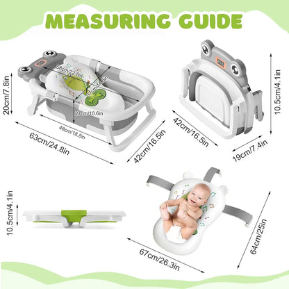 Eco-friendly Baby BathTub with Bath Cushion,Foldable Bathtub Portable with Temperature Indicator Infant Tub for 0-36 Months Baby