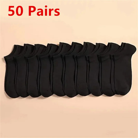 50/100 Pairs Solid Color Breathable ﻿Sock Women Men Boat Socks Invisible Low Cut Non-slip Summer No-show Ankle Socks Wholesale