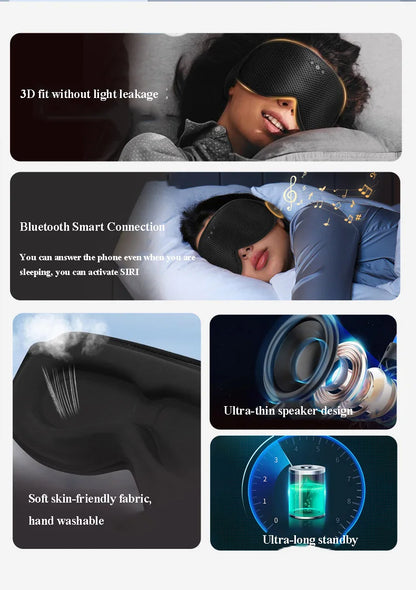 3D Wireless Sleeping Headphones Blindfold Soft Washable Bluetooth5.4 Music Headset Eyemask Handsfree Call Earphones Adjustable