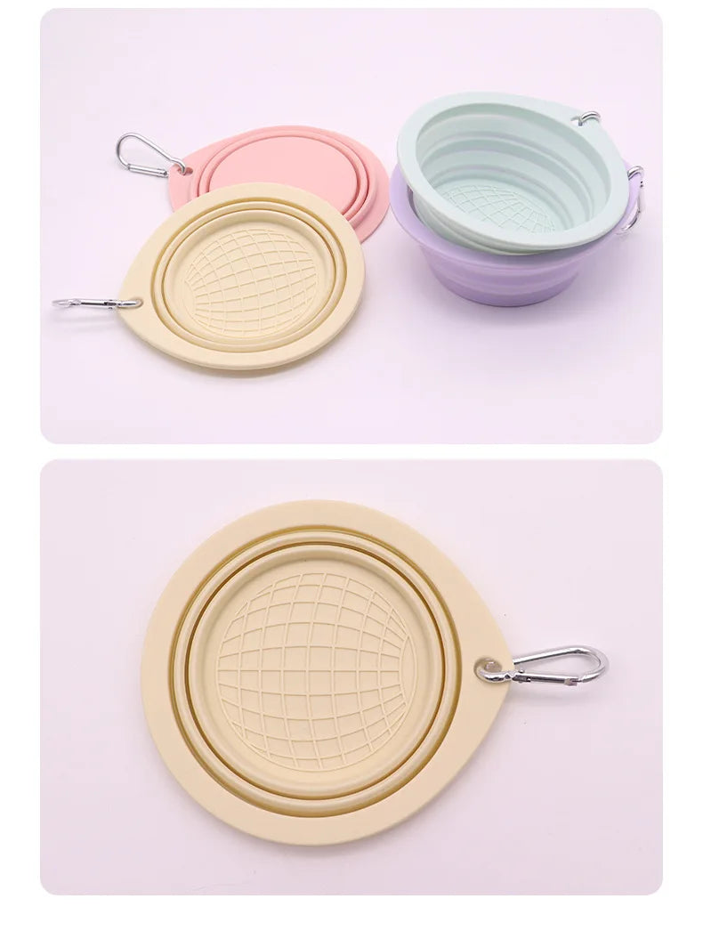 Collapsible Pet Silicone Dog Food Water Bowl  Color Outdoor Travel Portable Folding Supplies Dishes with Carabiner