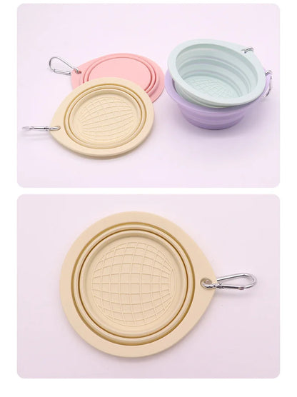 Collapsible Pet Silicone Dog Food Water Bowl  Color Outdoor Travel Portable Folding Supplies Dishes with Carabiner