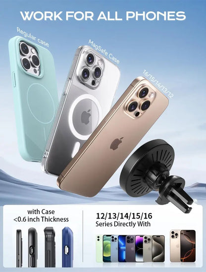 Magnetic Wireless Charger 360 Rotation Air Vent Phone Holder Stand For Magsafe iPhone 16 15 14 13 12 Pro Max Fast Charging Mount