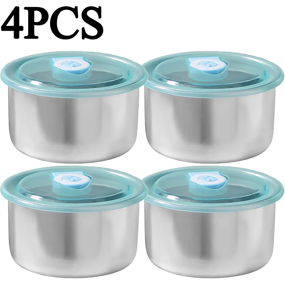 Round Leak-proof Lunch Box with Cover Stainless Steel Food Preservation Box Heat Resistant Sealed Food Storage Tank Tableware