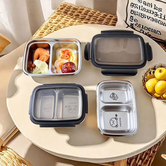 WORTHBUY Cute Pattern Lunch Box Student Portable 304 Stainless Steel Divided Bento Box Leak-proof Sealed Lunch Container