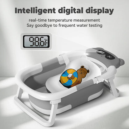 Baby Tub With Soft Cushion And Thermometer Foldable Baby Bathtub With Drain Hole Durable Foldable Baby Bath Tub Newborn To Toddl