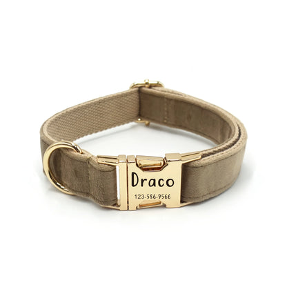 1pc Personalized Dog Collar Velvet, Engraving Custom Name Phone Number ID Tag, Soft Comfy Adjustable Collars For Small Medium La