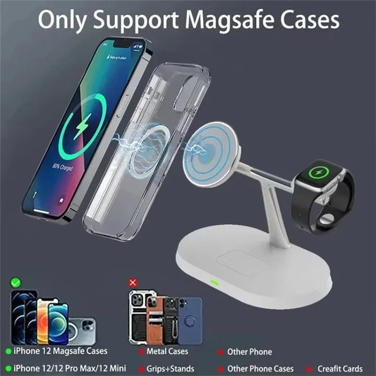 3 in 1 100W Magnetic Wireless Charger Stand For Magsafe iPhone 16 15 14 13 12 Apple Watch 8 7 Airpods Pro Fast Charging Station