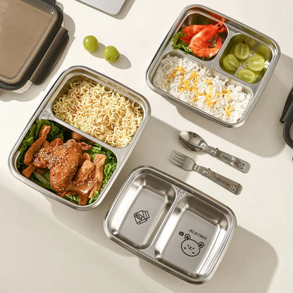 WORTHBUY 304 Stainless Steel Divided Bento Lunch Box Portable Leak-proof Food Container With Compartments For Students Kids
