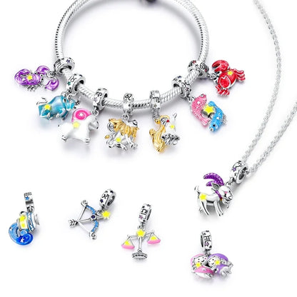 Zodiac Signs Original Charms 925 Sterling Silver Glow in Dark Pendants Beads Fit Bracelet DIY Jewelry Birthday Gift for Women