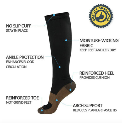 6 Pair Copper Compression Socks Women Men Anti Fatigue Pain Relief Graduated Unisex Compression Stockings Knee High 20-30 MmHg
