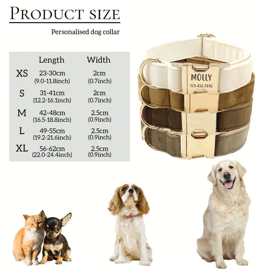 1pc Personalized Dog Collar Velvet, Engraving Custom Name Phone Number ID Tag, Soft Comfy Adjustable Collars For Small Medium La